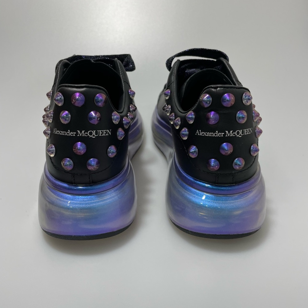 Alexander McQueen Black Leather Sneakers with Iridescent Blue Platform - Picture 5 of 11